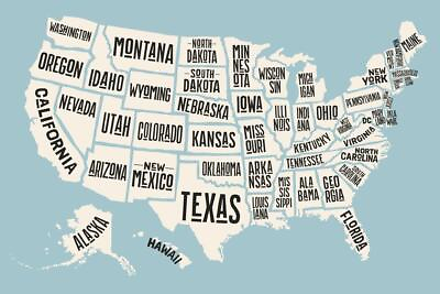 #ad USA United States Map States With Text Names Decorative Art Print Poster 36x24 $13.98