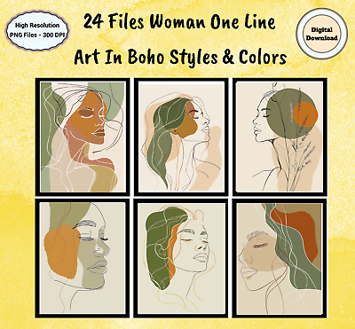 #ad Woman One Line Art In Boho Styles amp; Colors 24 Files Digital EMAIL DELIVERY $4.50