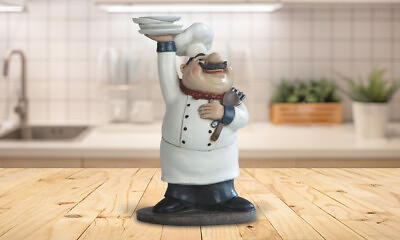 #ad 10quot;H Chef Serving Statue Dining Room Accessory Decoration Figurine Room Decor $41.65