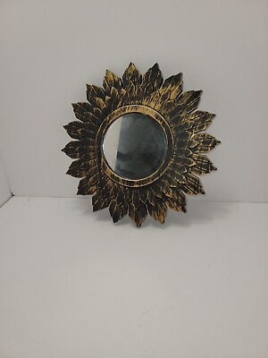 #ad 1 Sunburst Starburst Mirrors Gold Black Vintage 9.5x9.5 Home Office Mirror $14.94