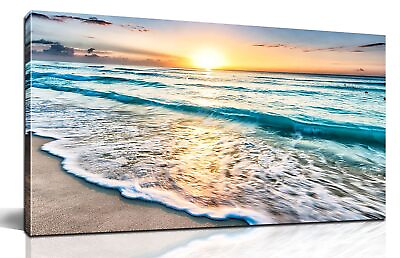 #ad Large Beach Pictures Wall Art For Living Room Blue Beach Wall Art Coastal... $240.58