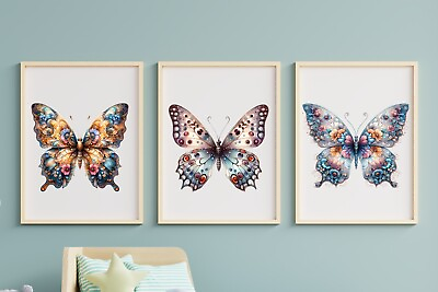#ad Butterfly Wall Art Prints Set of 3 Colorful Butterflies Wall Art Decor Prints $14.99