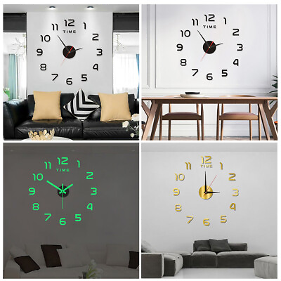#ad 3D Mirror Surface Large Wall Clock Modern DIY Sticker Office Home Shop Art Decor $5.89