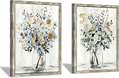 #ad Floral Picture Wall Art Painting: Blossom Bouquet Flowers Prints on Rustic Wood $79.97