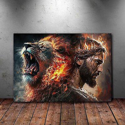 #ad The Lion of Judah Jesus Christ Gold Canvas Wall Art for Bedroom Living Room $38.90