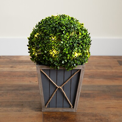 #ad #ad 18” UV Artificial Boxwood Ball Topiary w LED Lights in Planter Indoor Outdoor. $55.00
