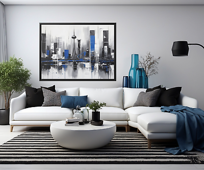 #ad Modern Abstract Skyline Painting Framed Canvas Print Wall Art Home Office Decor $179.99