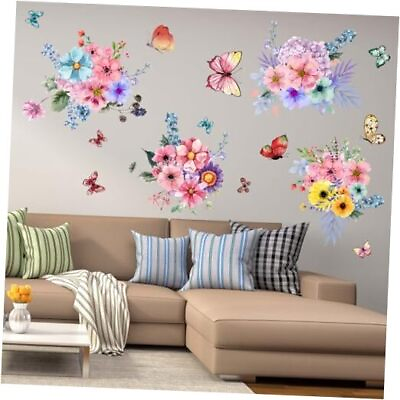 #ad Multi Flower Wall Stickers Pink Plants Floral Wall Decals Bedroom Living $24.76