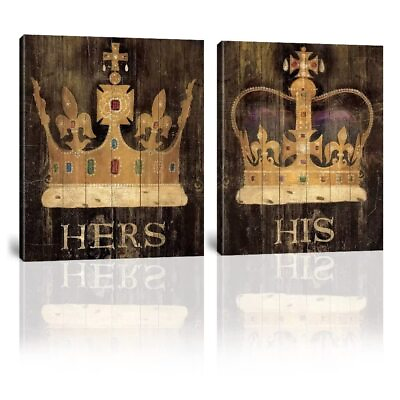 #ad Wall HDQ Hers and His Majesty#x27;s Crown Wall Art King and Queen Wall Decor Vint... $53.05