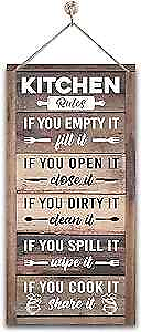 #ad #ad Hanging Kitchen Rules Wood Decor Sign Rustic Kitchen Wooden Signs Printed $16.18