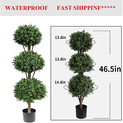 #ad Artificial Tree Topiary Boxwood Triple Ball UV Indoor Outdoor Home Decor Plant $179.98