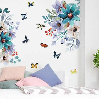 #ad #ad Flower Wall Stickers Butterfly Vine Floral Wall Decals Wall Art Wall Cover up $7.78