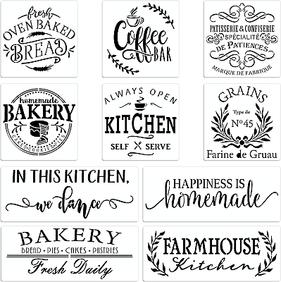 #ad 10 Set Farmhouse Kitchen Stencil Homemade Bakery Rustic Sign Painting Stencils $15.11