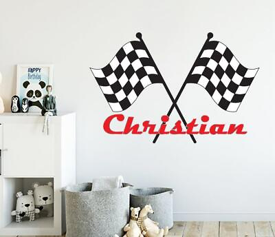 #ad Race Cars Theme PERSONALIZED Decal WALL STICKER Decor Racing Boys Bedroom WC367 $20.69