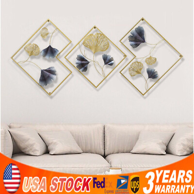 #ad 3Pcs Metal GoldBlue Wall Art Hanging Sculpture Home Art Decor 3D 164 x 70.5cm $48.88