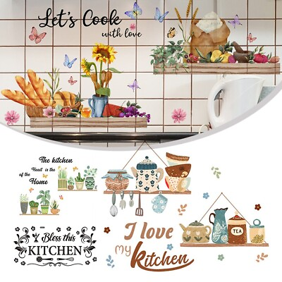 #ad Kitchen Wall Stickers Fun Design Cook Utensils Home Decoration Restaurant $10.74