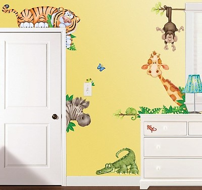 #ad JUNGLE ANIMALS WALL DECALS Tiger Monkey Zebra Giraffe Stickers Kids Decor $29.99
