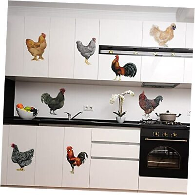 #ad 8 Pcs Roosters Hens Wall Stickers Removable Vinyl Peel and Stick Rooster Hen $17.51