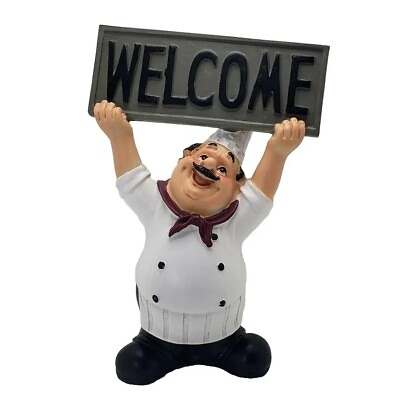 #ad Holding Welcome Board Resin Chef Figures Kitchen Decor Italian Chef Statue NEW $22.95