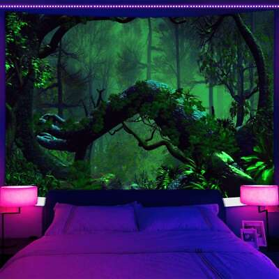 #ad Fantasy Forest Travel Large Wall Art Poster Blacklight Tapestry UV Reactive $14.99