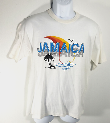 #ad Vintage Budget T Jamaica Shirt Mens Large L White Single Stitch $19.95