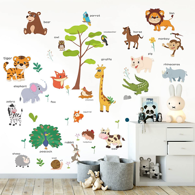 #ad Animals Educational Wall Decals Kids Large Kids Bedroom Wall Stickers Peel and S $18.56