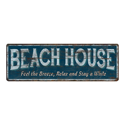 #ad Beach House Sign Blue Rustic Decor Vintage Home Coast Decoration 106180091030 $28.95