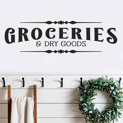 GROCERIES AND DRY GOODS Pantry Rustic Farmhouse Home Wall Decal Words Decor $12.13