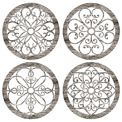 #ad 4 Pcs Thicken Rustic Wall Decor Farmhouse Wall Art Wooden Hollow Carved Desig... $23.95