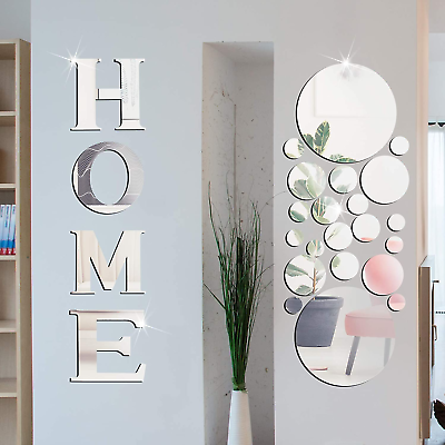 #ad 30 Pcs Living Room Wall Decor Home Mirror Wall Stickers Letter Signs DIY Acrylic $18.74