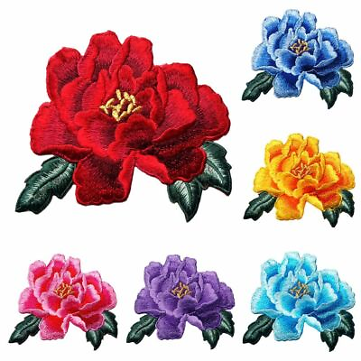 #ad Embroidered Peony Flower Sew Iron On Patches Badges Clothes DIY Decorations $6.89