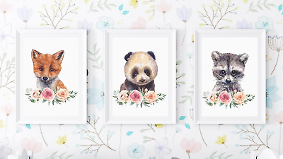 #ad Nursery Prints Woodland Animals Set of 3 Art Prints Kids Room Wall Art Prints $14.99