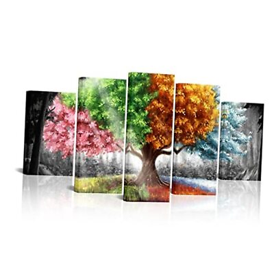 #ad #ad Four Season Tree Painting Canvas Wall Art Abstract Colorful Spring Summer $128.73