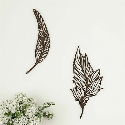 #ad #ad Wall Decor Set of 2 Metal Feather Hanging Wall Art Laser Cut Leaf Life 17 Inch $22.08