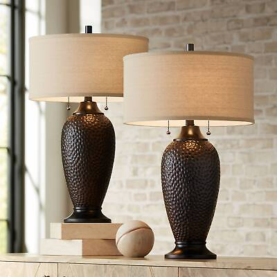 #ad Cody Rustic Table Lamps 26quot; High Set of 2 Oiled Bronze Hammered for Bedroom Home $99.95