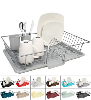Sweet Home Collection 3 Piece Kitchen Sink Dish Drainer Set Assorted Colors $23.39