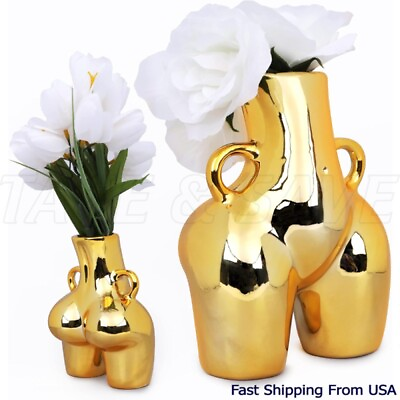 #ad 5 Inch Female Body Vase with Gold Finish Body Shaped Vase Boho Cute Home Decor $11.89