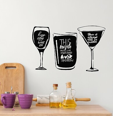 #ad Vinyl Wall Decal Kitchen Decor Phrase Glass Drink Alcohol Bar Stickers g5897 $69.99