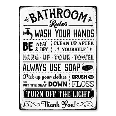 #ad Funny Bathroom Rules Signs Rustic Toilet Wall Decor Restroom Sign Quote Multi $20.15