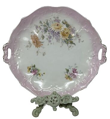 #ad Vintage CT Germany Porcelain Large Serving Dish Light Pink Floral amp; Gold Trim $45.99