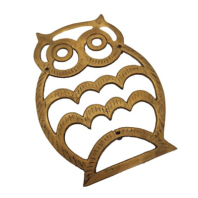 #ad Brass Owl Footed Trivet Coaster Hot Plate Holder Metal Art Kitchen Decor Vintage $12.95