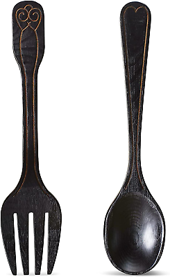 #ad Yulejo Large Fork and Spoon Wall Decor Rustic Kitchen Decor 2 Pieces Wooden Mode $23.32