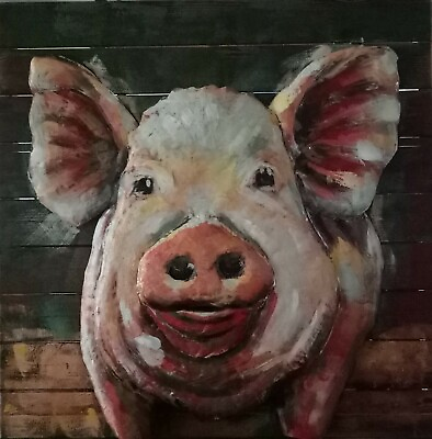 #ad #ad Adorable pig wall decor metal art 3d paintings solid metal animals home deco Art $89.50