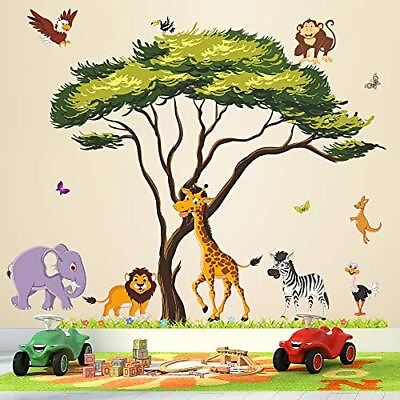 #ad RW 1074 Cartoon Junglenimal Wall Decals 3D Large Green Tree Wall Stickers DIY A $23.72