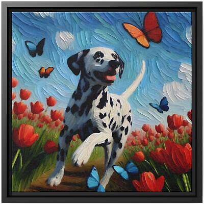 #ad #ad Wall Art Decor Canvas Print Oil Painting Dog Dalmatian Butterflies Tulips Joy $188.77