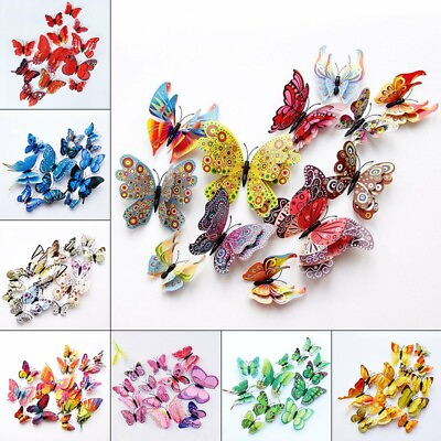 #ad 12pcs set Living Room Decor Wall Sticker Art Accessory Childrens Room Butterfly C $8.67