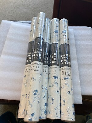 #ad 5 ROLL LOT OF VINTAGE NEW COUNTRY GEAR WALLPAPER BG 2111 RUN 5 BLUE FLORAL $275.99