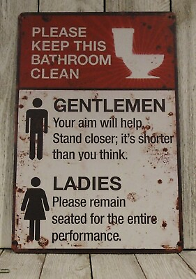#ad Toilet Rules Tin Sign Please Keep Bathroom Clean Humor Funny Rustic Look Decor $10.94