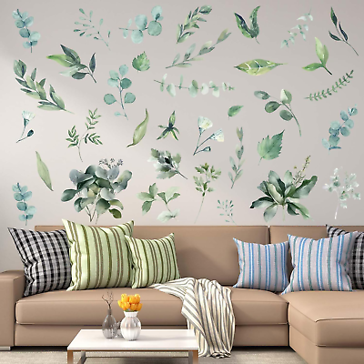 #ad Green Leaves Wall Stickers Jungle Green Leaf Plants Wall Decals Bedroom L... $18.99