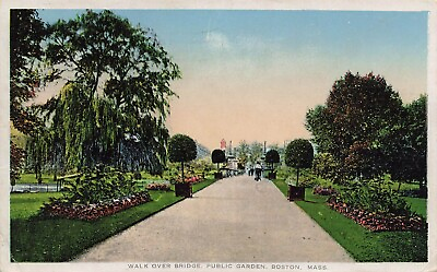 #ad #ad 1910#x27;s Boston MA Postcard Walk Over Bridge Topiary Public Garden MA178 $4.95